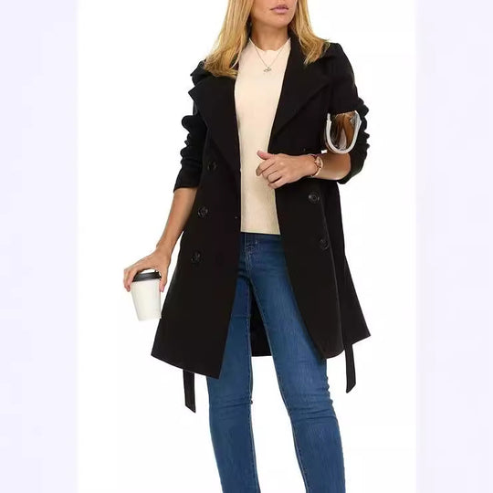 Damen Trenchcoat mit asymmetrischem Saum und breitem Kragen R&B