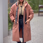 Damen Modischer Oversized-Fleece-Mantel mit praktischen Taschen und Kapuze R&B