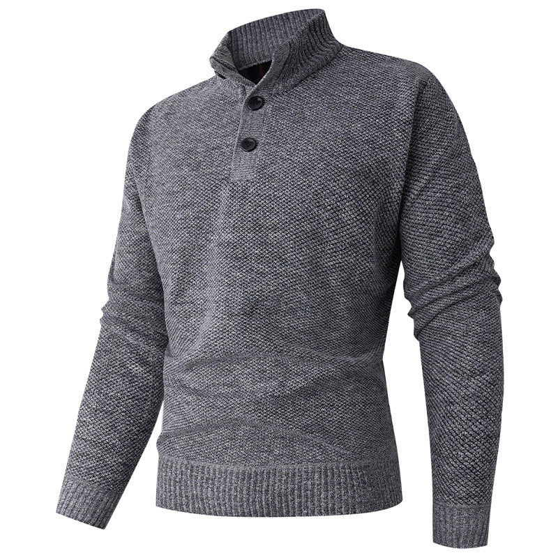 Herren Strickpullover mit hohem Kragen und durchgehendem Knopfverschluss R&B