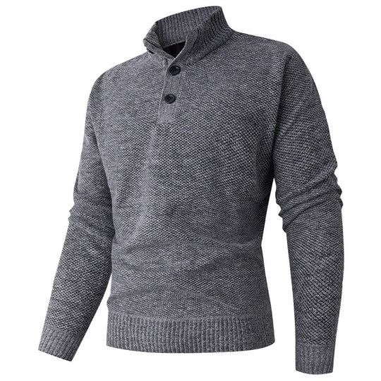 Herren Strickpullover mit hohem Kragen und durchgehendem Knopfverschluss R&B