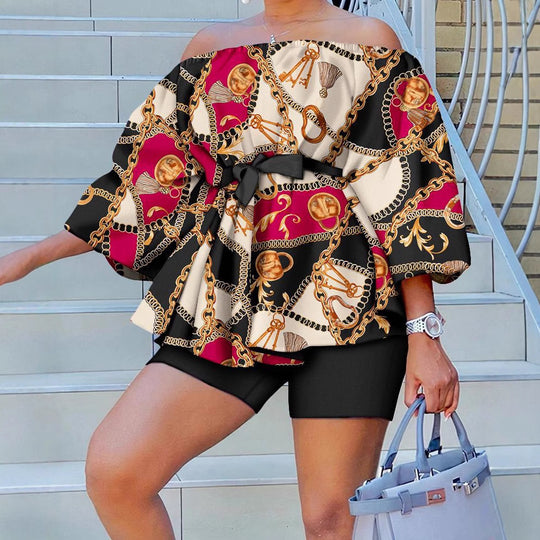 Damen Kaftan mit Gürtel und chicem Motiv R&B