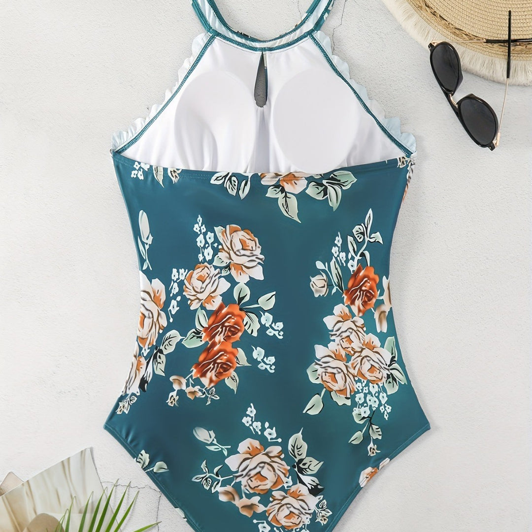 Damen Einteiliger Badeanzug mit elegantem Schnitt und floralem Design R&B