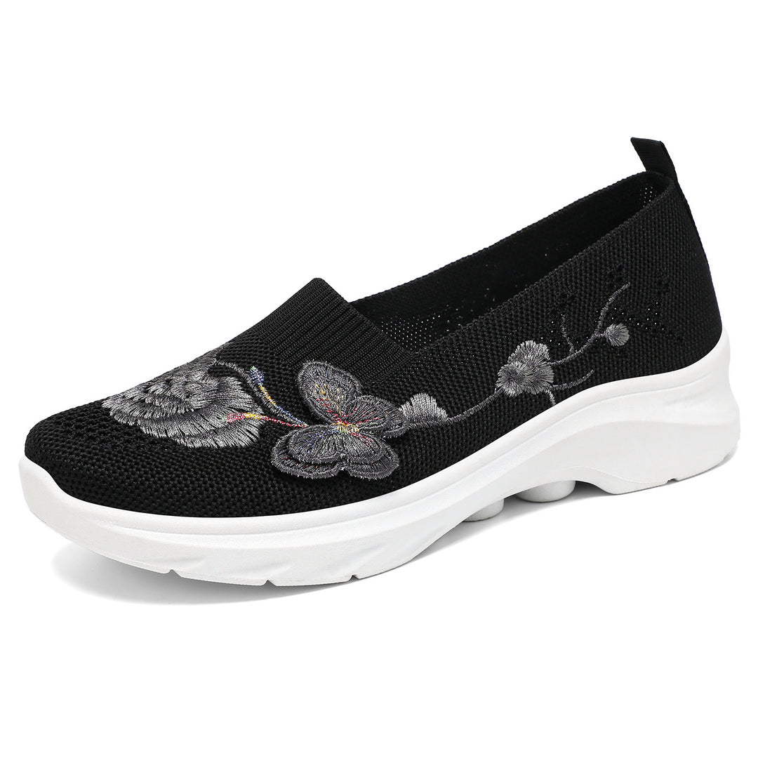 Damen Slip-On Sneakers mit floralem Stickdesign und rutschfester Sohle R&B