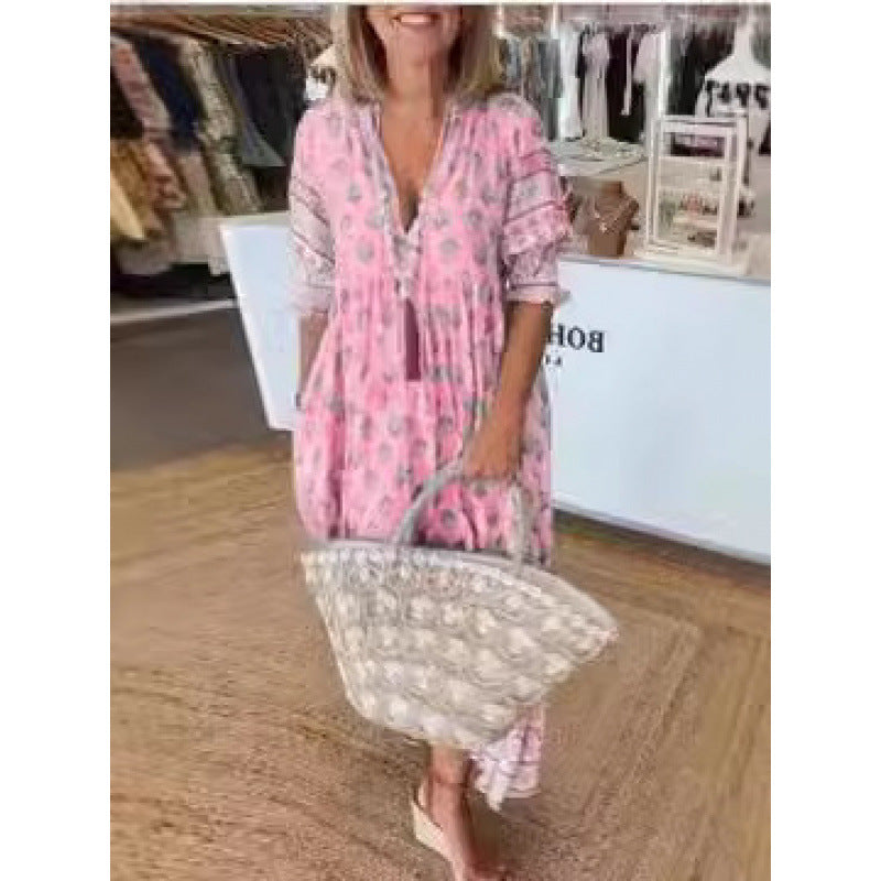 Damen Boho-Stil Kleid mit geflochtener Schnürung und handgefertigten Details R&B