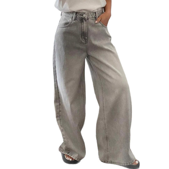 Damen Weite High-Waist Jeans im angesagten Relaxed-Fit-Stil mit filigranen Waschungen R&B