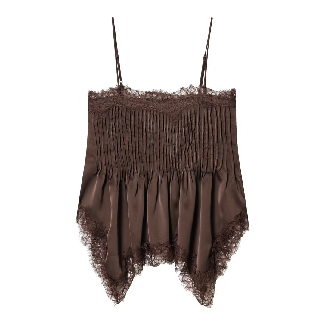Damen Spitzen-Camisole mit raffiniertem Faltenwurf und hochwertiger Satinoberfläche R&B