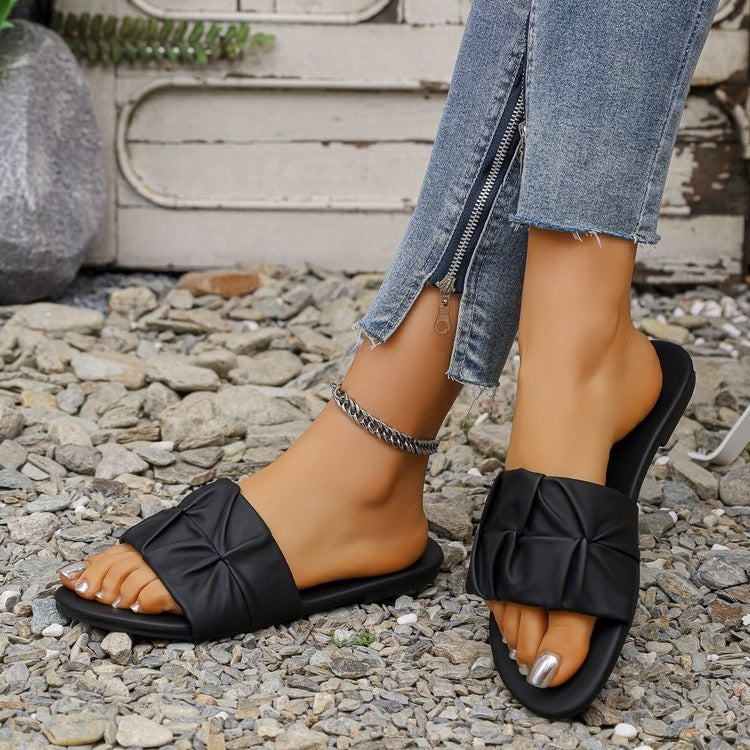 Damen Komfortable Riemchen-Sandalen mit modischem Falten-Design R&B