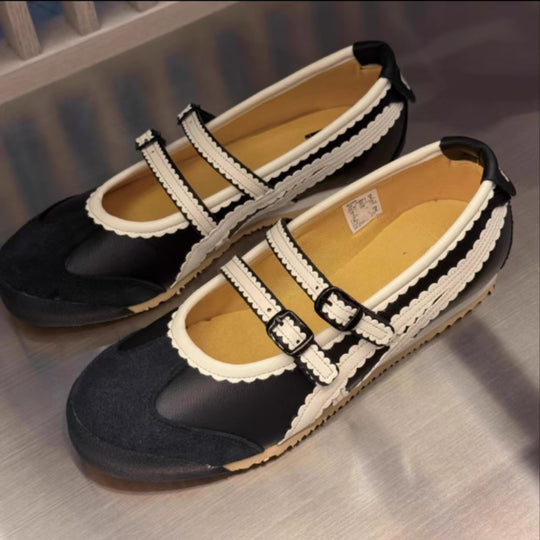 Damen Ballerina-Schuhe mit doppeltem Riemen und verspieltem Design R&B