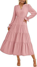 Damen Maxikleid mit knopfverzierter Front und voluminösen Ärmeln R&B