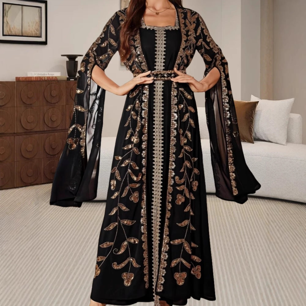 Damen Elegante Kaftan-Kleid mit aufwendigen Stickereien und fließendem Schnitt R&B