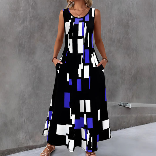 Damen Maxikleid mit buntem Grafikdesign R&B