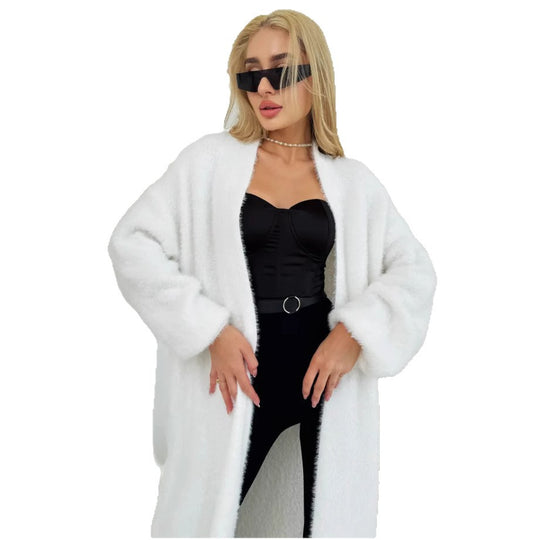 Damen Flauschiger Langcardigan mit offenem Schnitt und weichen Ärmeln R&B
