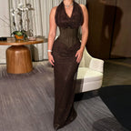 Damen Elegantes Maxikleid mit schimmernden Akzenten und figurformendem Oberteil R&B