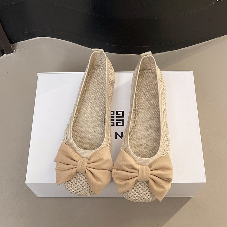 Damen elegante Ballerinas mit zierlichem Schleifen- und Perlenschmuck R&B