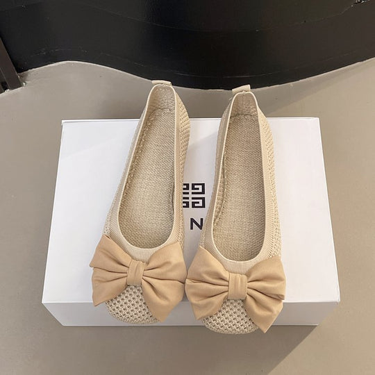 Damen elegante Ballerinas mit zierlichem Schleifen- und Perlenschmuck R&B