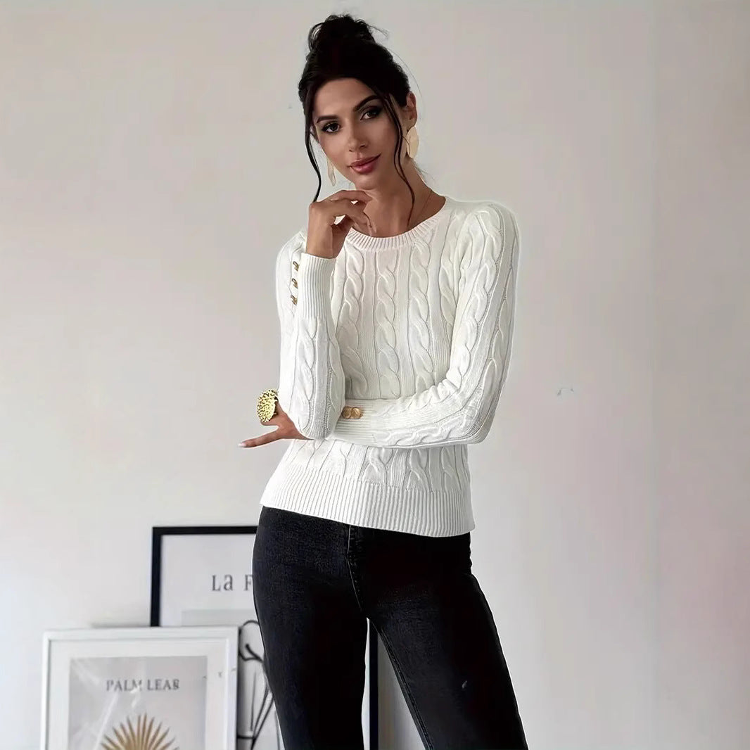 Damen Grobstrick Pullover mit dekorativen Knopfdetails R&B