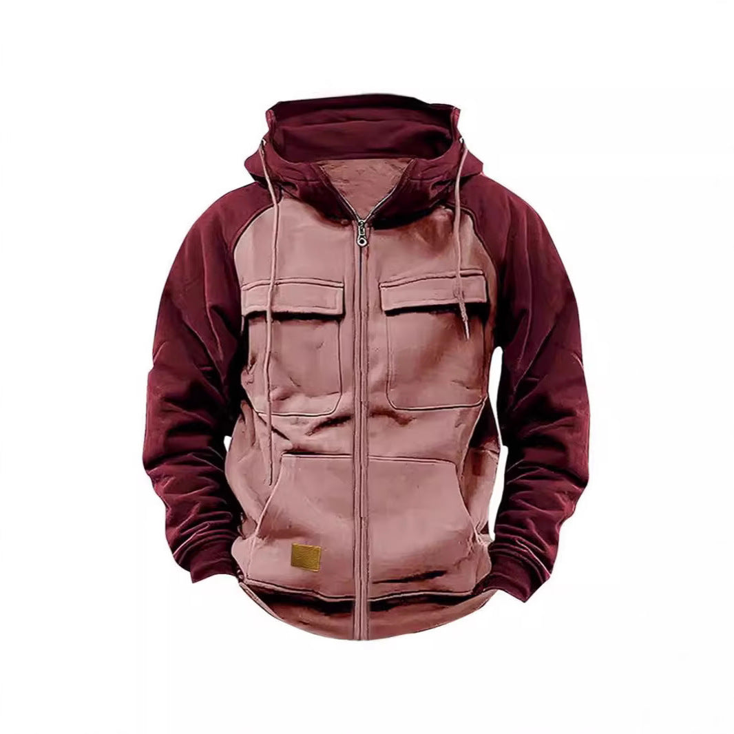 Herren Kapuzenjacke mit praktischen Vorder-Utility-Taschen und hohem Kragen R&B