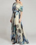 Damen elegantes Chiffon-Kleid mit schulterfreiem Design und floralem Muster EB