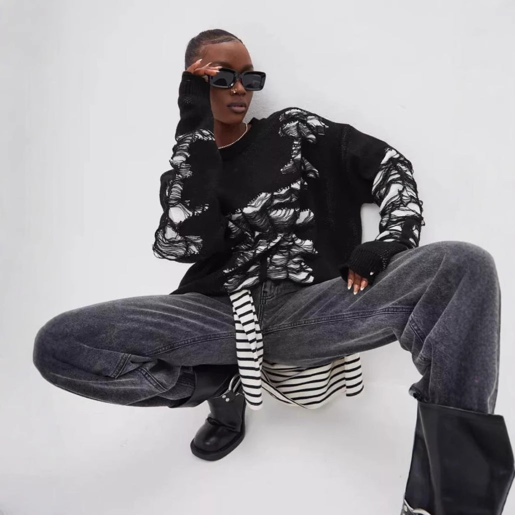 Damen Oversized Pullover mit kreativem Strukturdesign und einzigartigen Details R&B