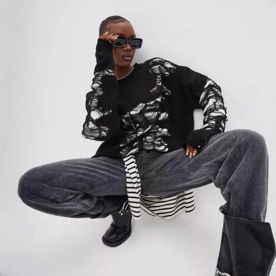 Damen Oversized Pullover mit kreativem Strukturdesign und einzigartigen Details R&B
