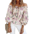 Damen Off-Shoulder Bluse mit floralen Mustern und Rüschendetails R&B