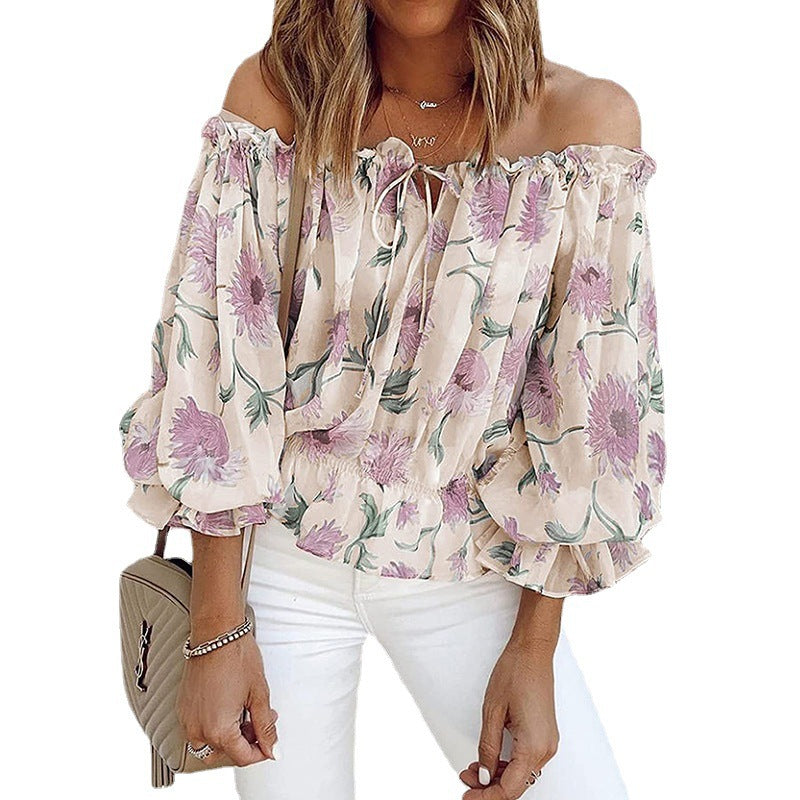 Damen Off-Shoulder Bluse mit floralen Mustern und Rüschendetails R&B