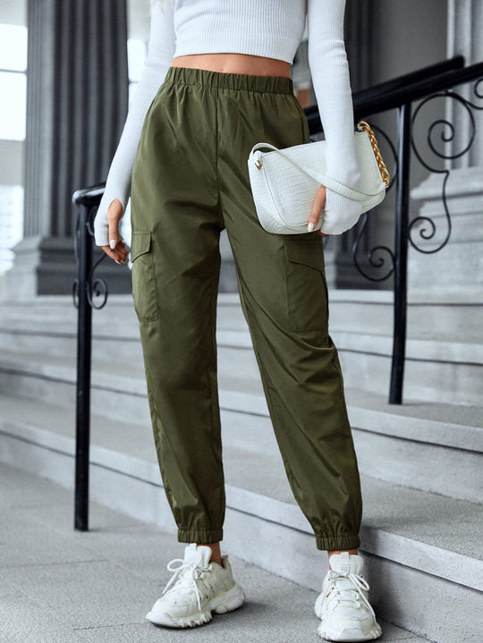 Damen Cargo-Hose im sportiven Design mit elastischem Bund und praktischen Taschen R&B