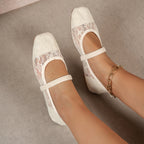 Damen elegante Ballerinas mit floralen Applikationen und rutschfester Sohle R&B