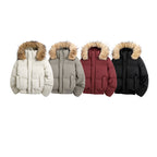 Damen modische Steppjacke mit kuscheligem Kunstfellbesatz und praktischen Taschen R&B