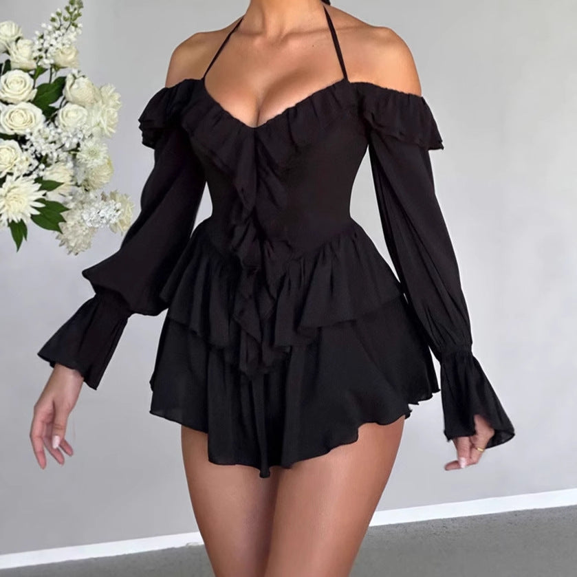 Damen Verspieltes Mini-Kleid mit Rüschen und schulterfreiem Design R&B