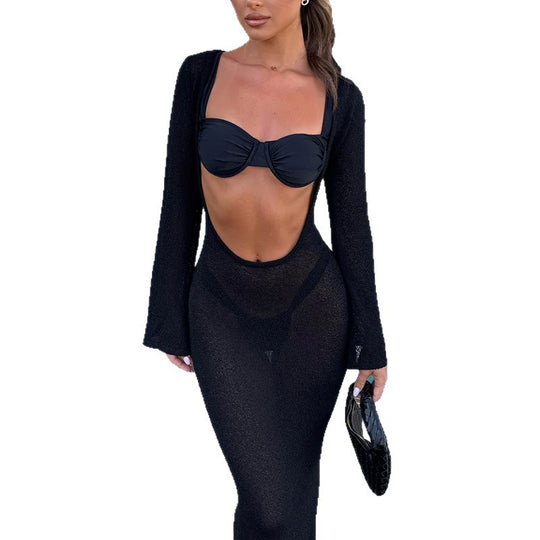 Damen Elegante und luftige Strandrobe mit tiefem V-Ausschnitt und seidigem Finish R&B