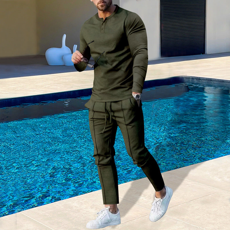 Herren modisches Freizeit-Set mit atmungsaktivem Langarmoberteil und bequemen Jogginghosen R&B