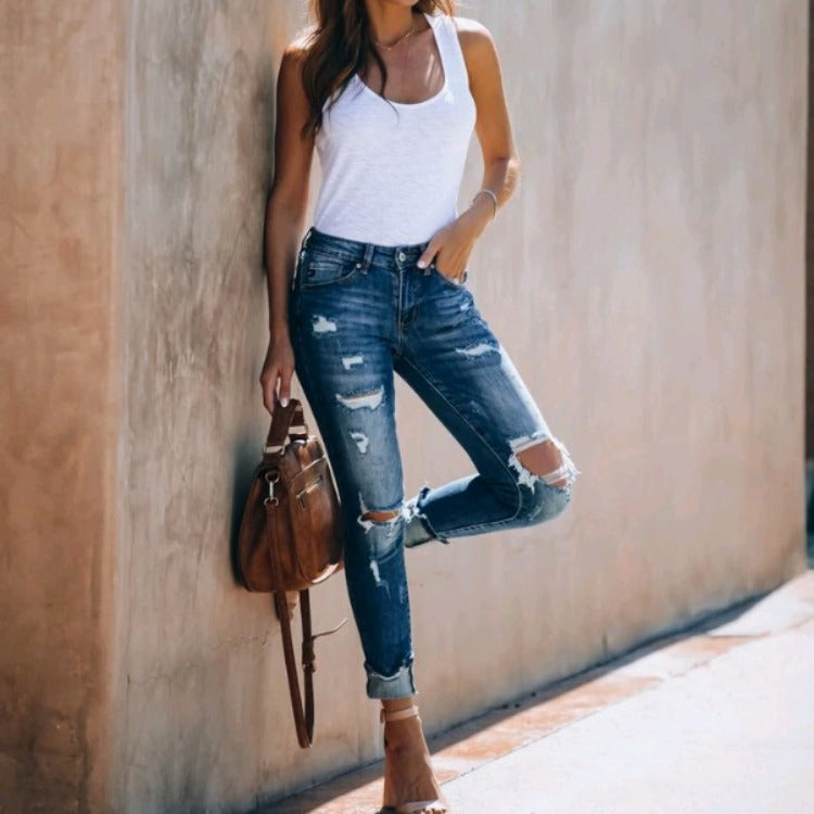Damen modische Zerrissene Skinny-Jeans im lässigen Stil R&B