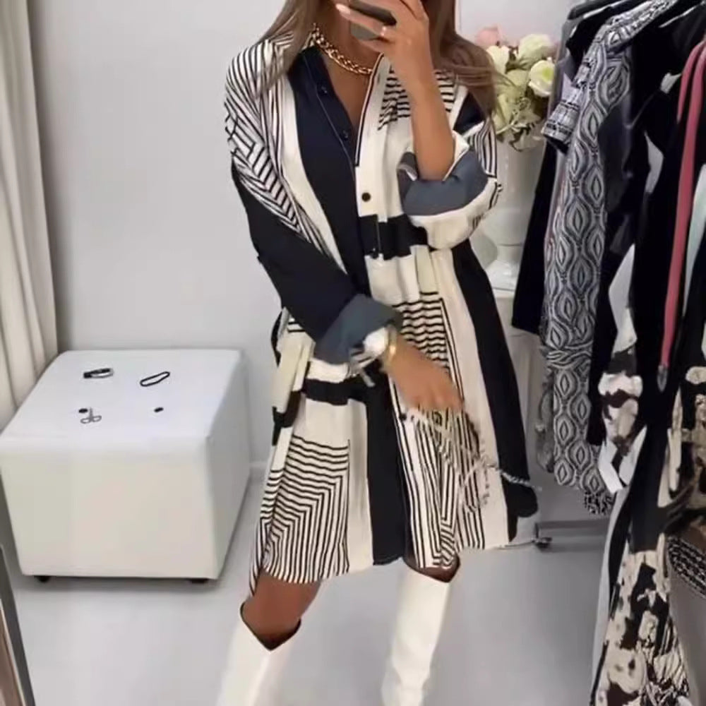 Damen Übergroßes Hemdblusenkleid im modernen Streifen-Design mit Knopfleiste Heidi-Mode