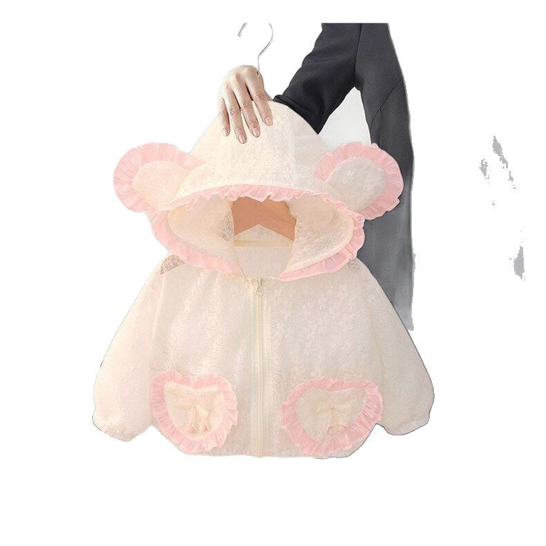 Mädchen Nan-Spitzen-Hoodie-Jacke für Kleinkinder mit Rüschentaschen in Herzform R&B