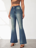 Damen Flared Jeans im Vintage-Stil mit hohem Bund und modischen Waschungen R&B
