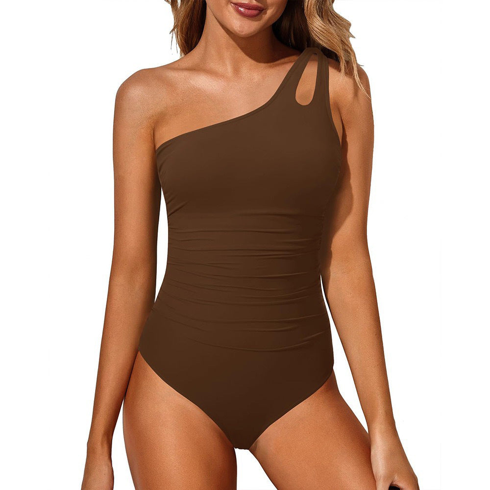 Damen Einseitiger Badeanzug mit Leopardenmuster R&B