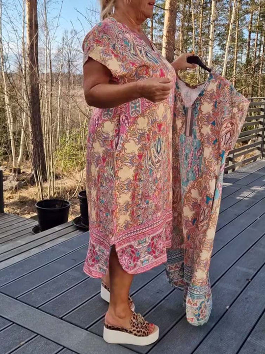 Damen Kaftan-Kleid mit koordiniertem Schal und seitlichen Taschen Heidi-Mode