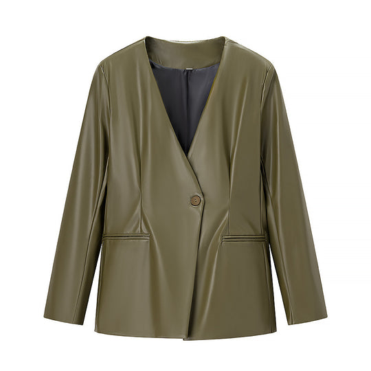 Damen elegante Kunstlederjacke R&B