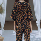 Damen Jumpsuit mit weit geschnittenen Beinen und elegantem Giraffenmuster R&B