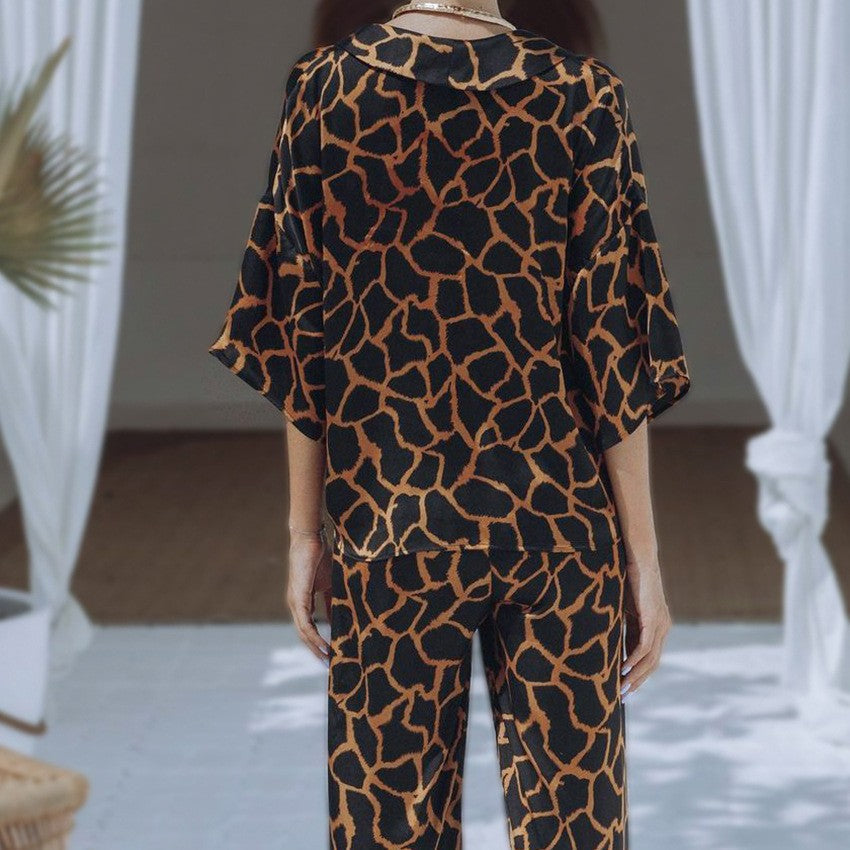 Damen Jumpsuit mit weit geschnittenen Beinen und elegantem Giraffenmuster R&B