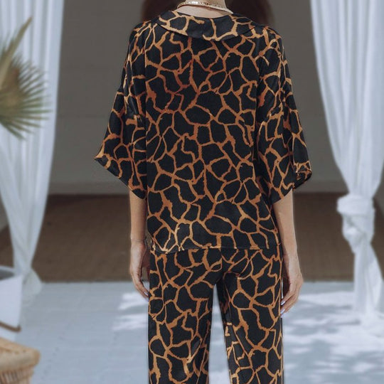 Damen Jumpsuit mit weit geschnittenen Beinen und elegantem Giraffenmuster R&B