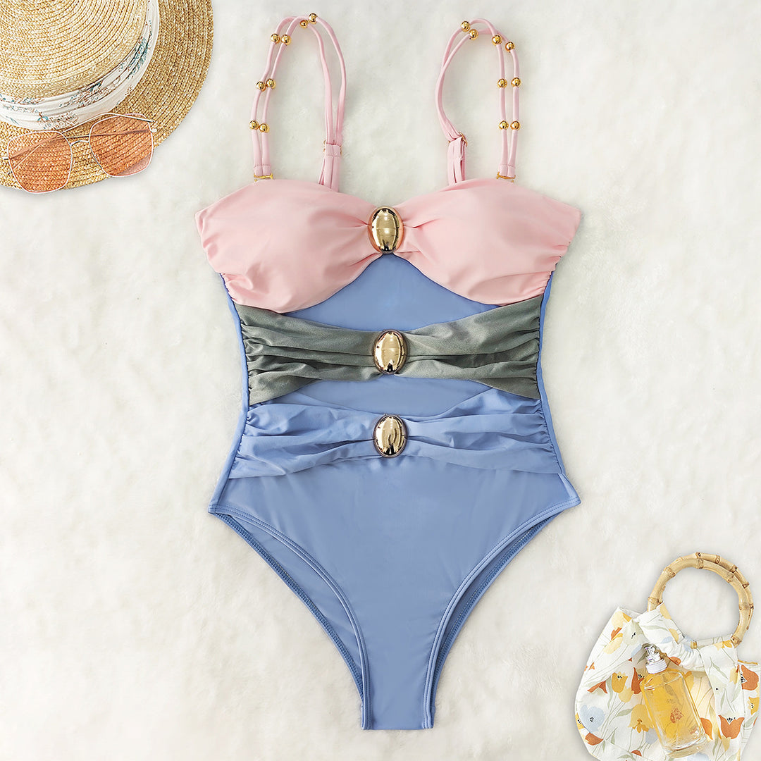 Damen Einteiler-Badeanzug mit raffinierten Cut-Outs und dekorativen Metallakzenten R&B