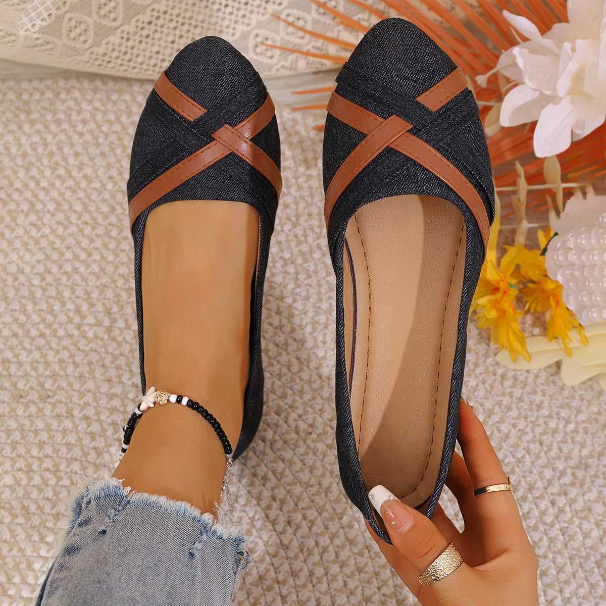 Damen Ballerinas mit lässigem Denim-Design R&B