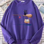 Damen Sweatshirt mit kreativem Katzenmotiv