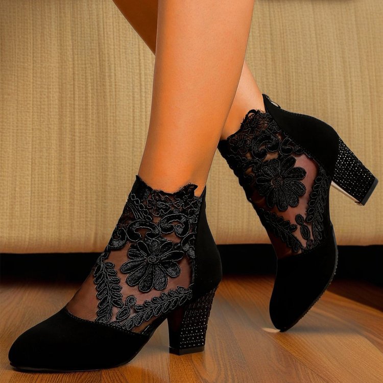 Damen elegante Schnür-Stiefeletten mit Spitze und Glitzer-Details R&B