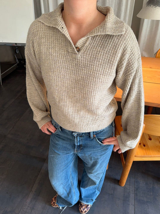 Damen Strickpullover mit Knopfleiste und breitem Schnitt R&B