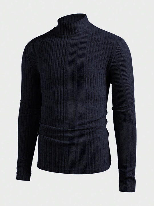 Herren Strickpullover mit hohem Kragen und Rippstruktur R&B