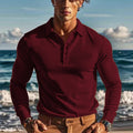 Herren Langarm-Henley-Shirt aus atmungsaktivem Strukturmaterial mit dekorativen Knöpfen R&B