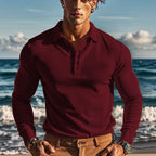 Herren Langarm-Henley-Shirt aus atmungsaktivem Strukturmaterial mit dekorativen Knöpfen R&B